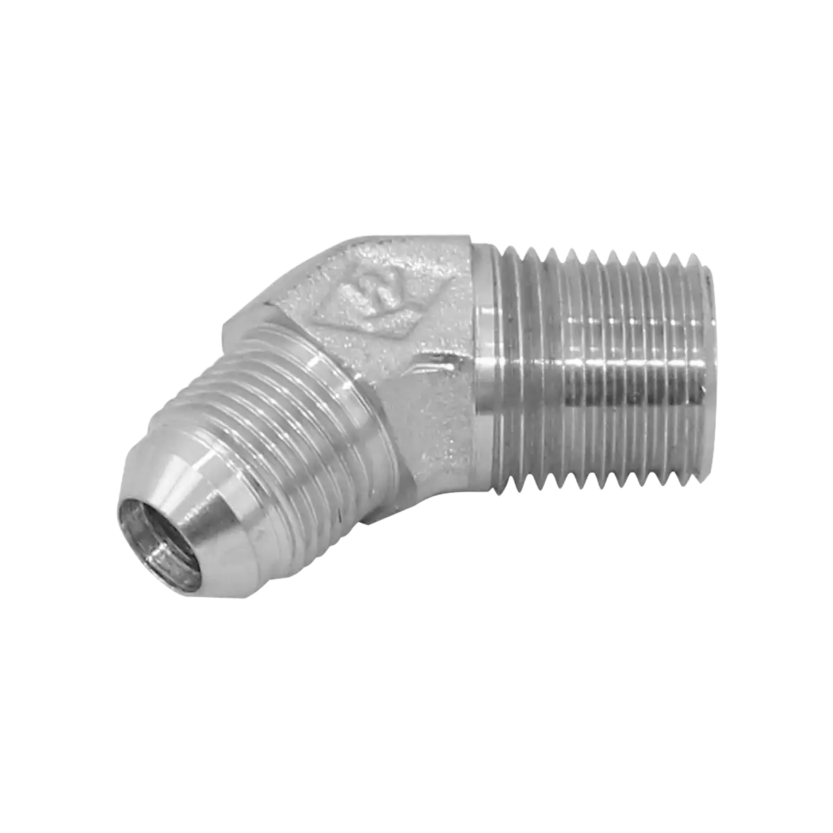 Adaptador curvo 45° - macho nptf 3/8" - macho jic 3/4"